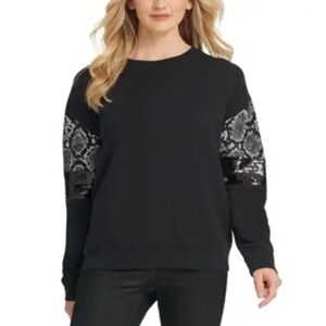 DKNY Snake Embossed-Sleeve Sweatshirt Black Size X-Small
